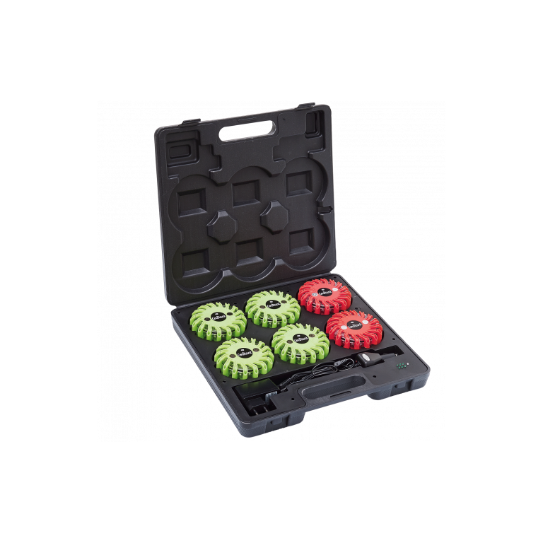 Set de 6 balizas LED Flash Code - Maleta - 4 X VERDE + 2 X ROJO